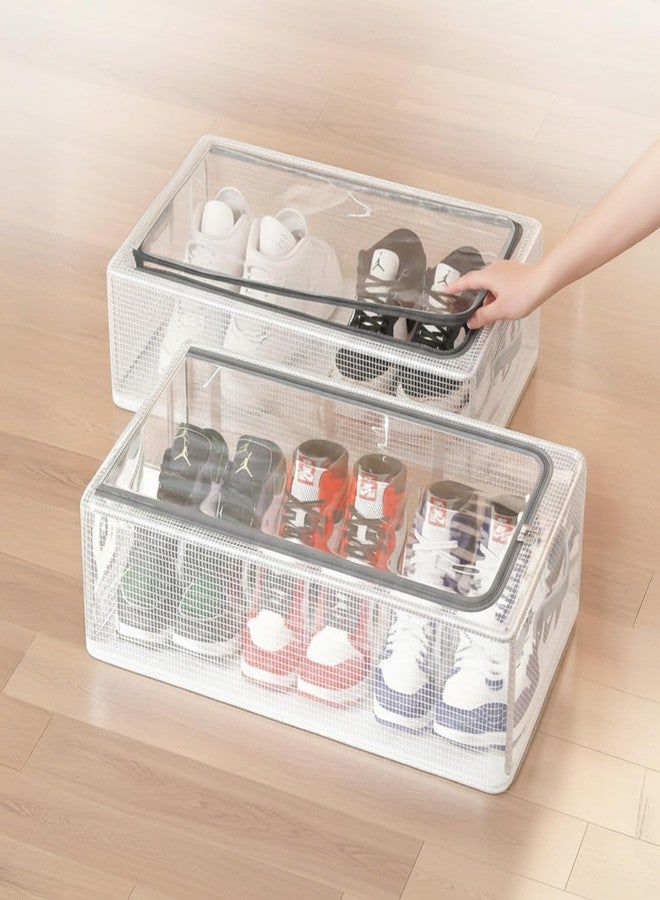 PrettyKrafts Shoe Storage Box, Clear Plastic Stackable Shoe Box, Space Saving Foldable Multipurpose Storage Organizer for Shoes & Blankets, Clothes, UnderBed & Closet Storage (62 x 33 x 34 cm) - Image 1
